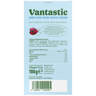 Vantastic Mini Chocoladerepen Witte Cr&egrave;me 100g