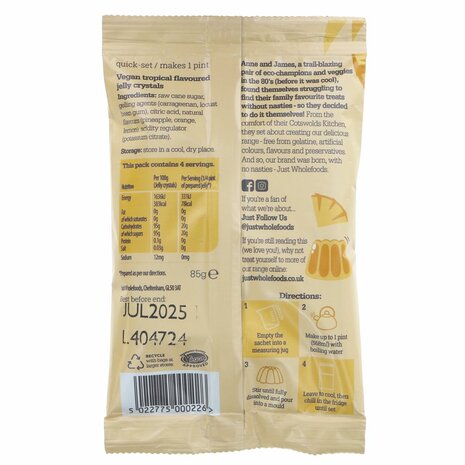 Just Wholefoods Jelly, Tropical, Vegan 85g 