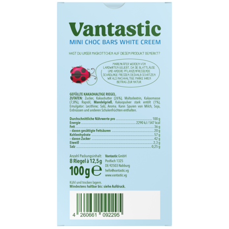 Vantastic Mini Chocoladerepen Witte Cr&egrave;me 100g